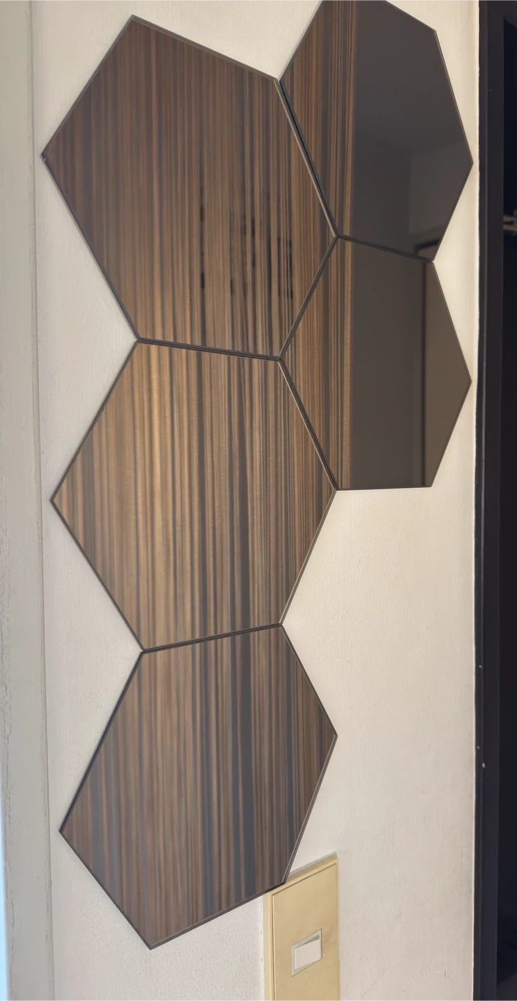 Ikea 15ピース 六角形ウォールミラー 貼付式 鏡 18x21