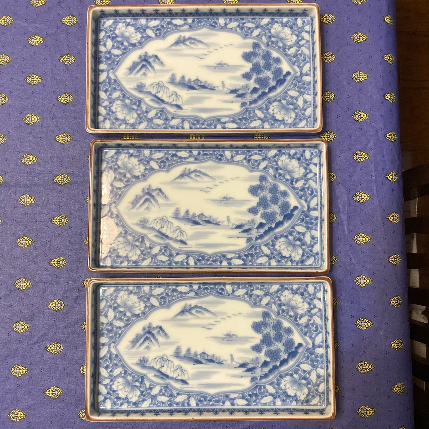 山水画　角皿　3枚
