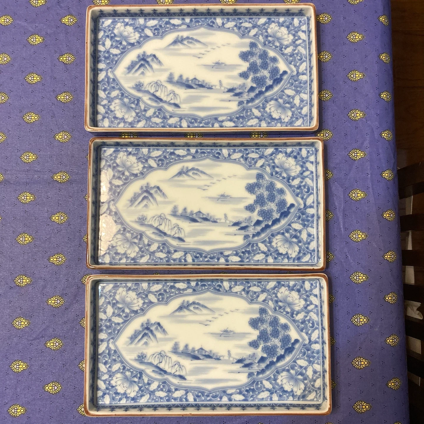 山水画 角皿 3枚