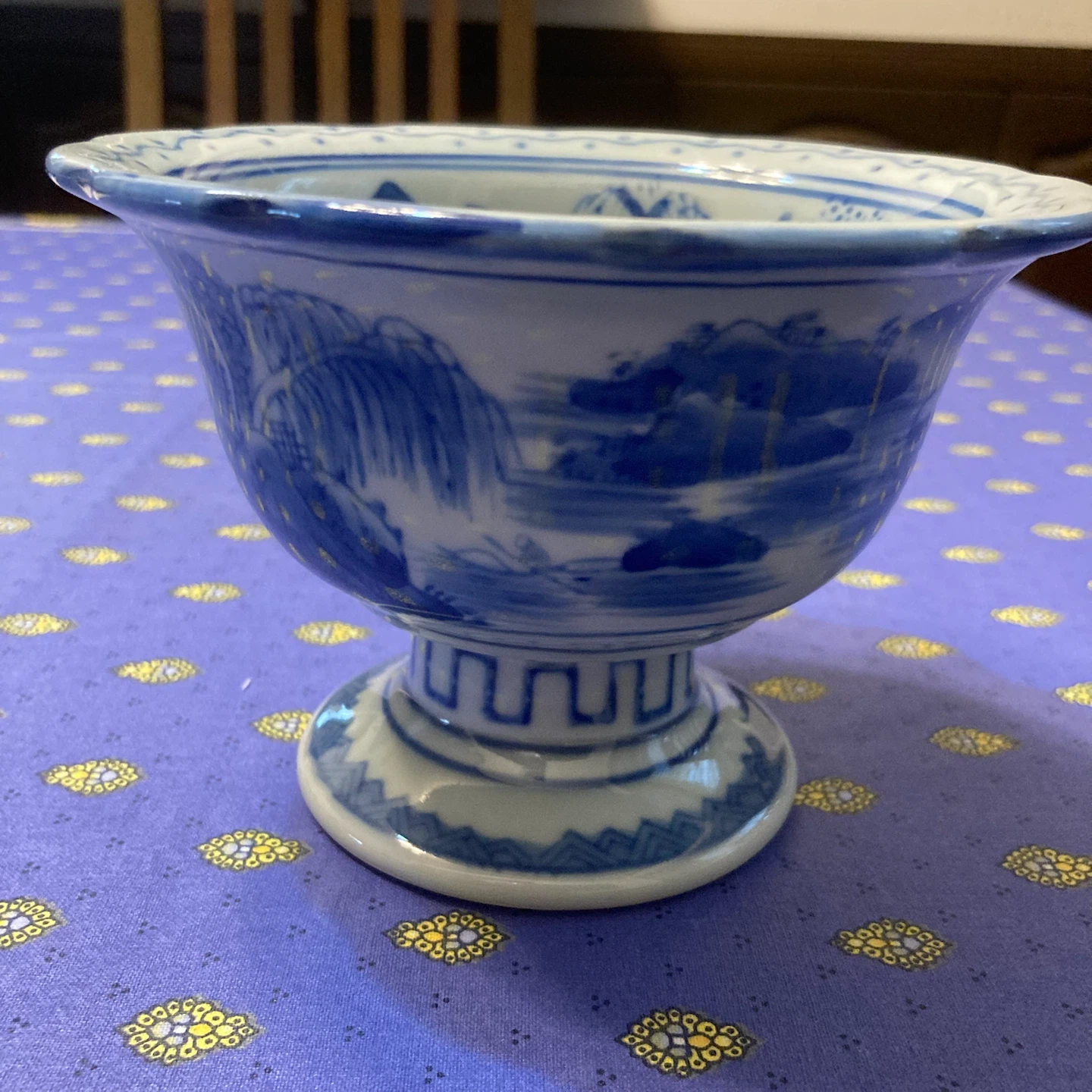 高台鉢　山水画