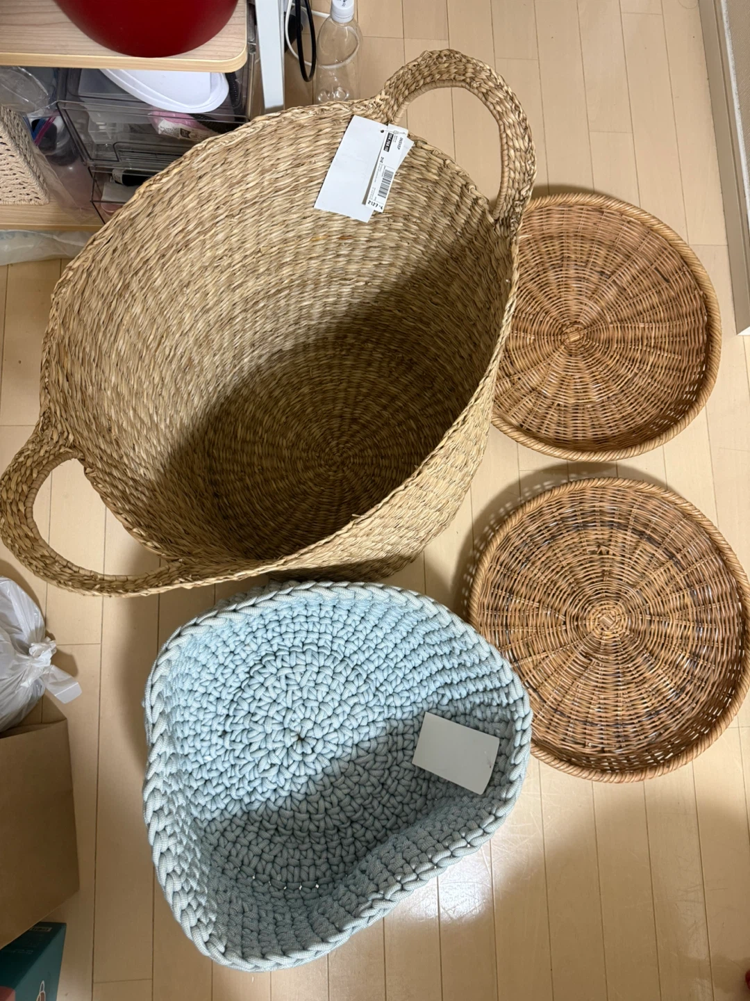 イケア 編み込みバスケット&トレイ 4個セット