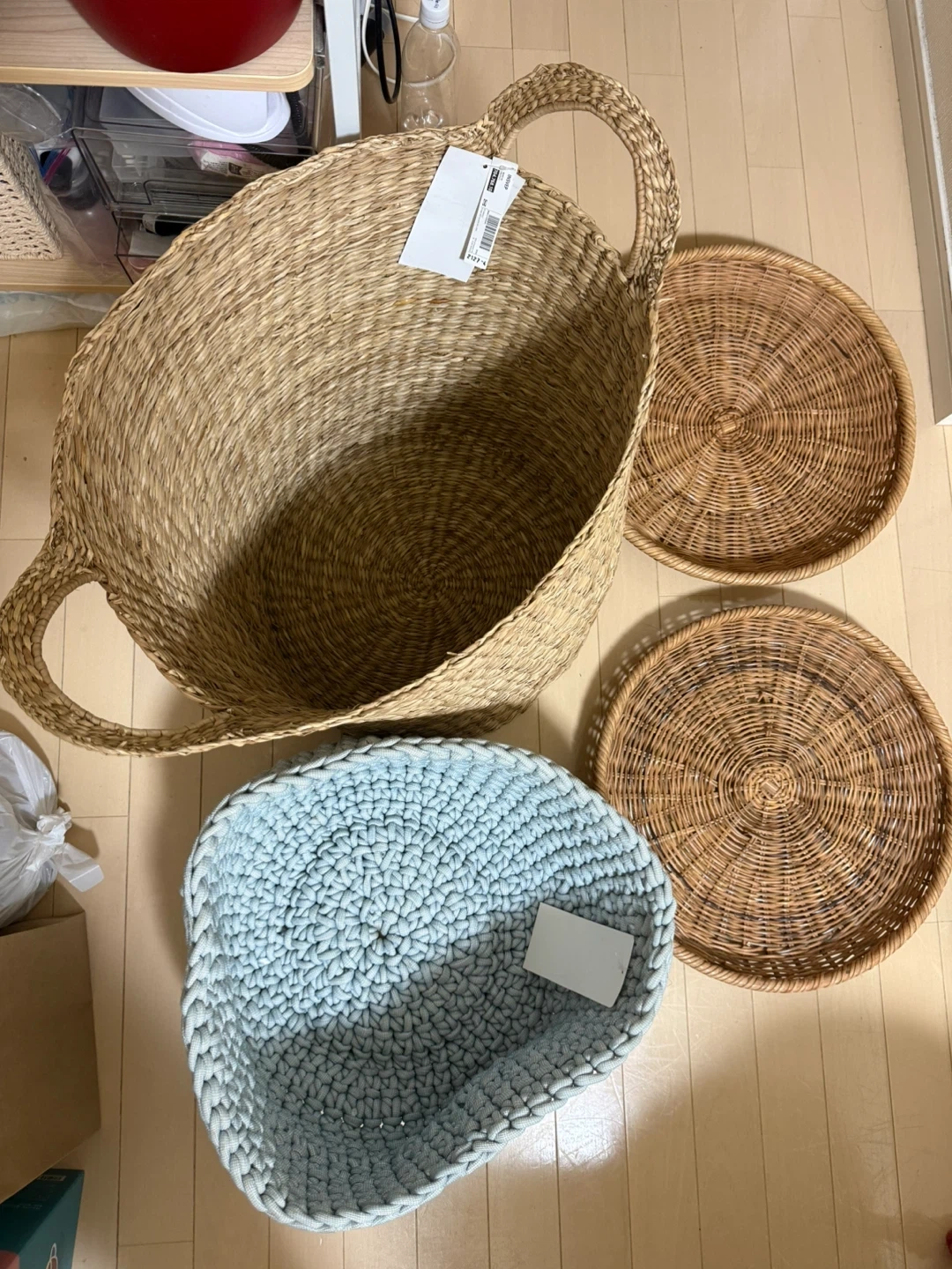 イケア 編み込みバスケット&トレイ 4個セット