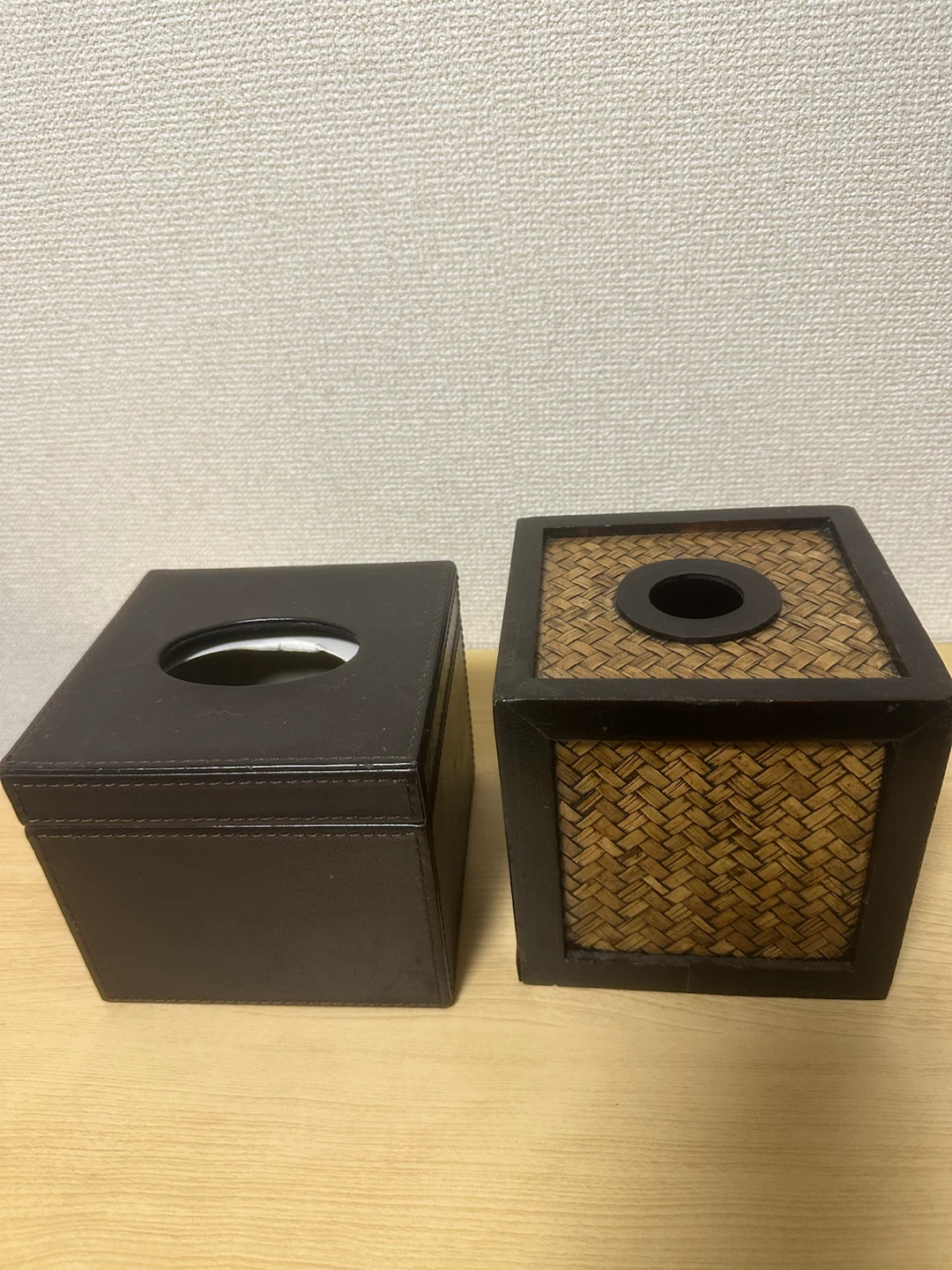 ティッシュケース 2個セット レザー調 ＆ 籐編み