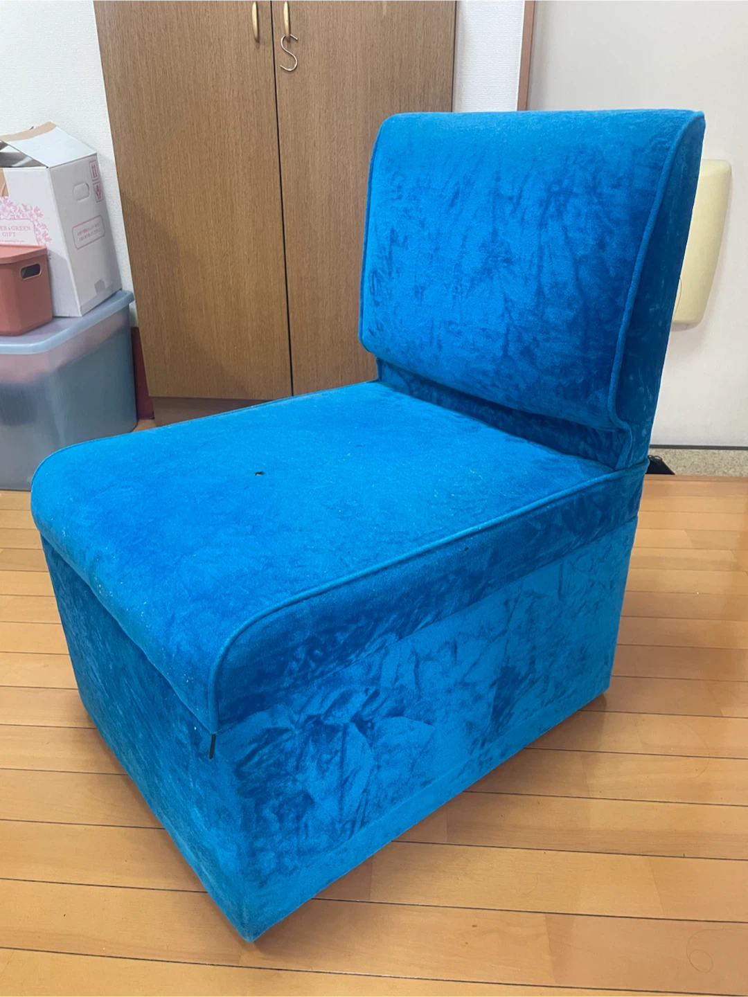 ブルー ベルベット調 一人掛けソファ