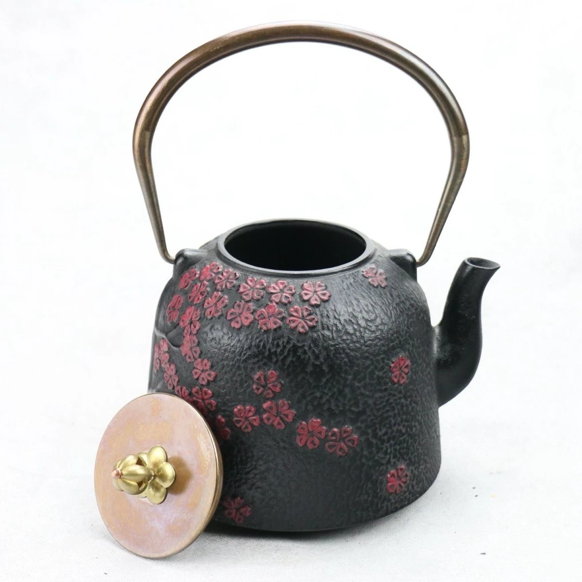 南部鉄器 鉄瓶 桜柄 黒 急須
