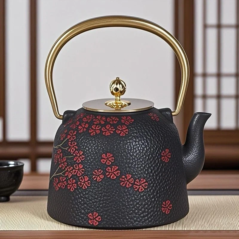 南部鉄器 鉄瓶 桜柄 黒 急須の写真3枚目