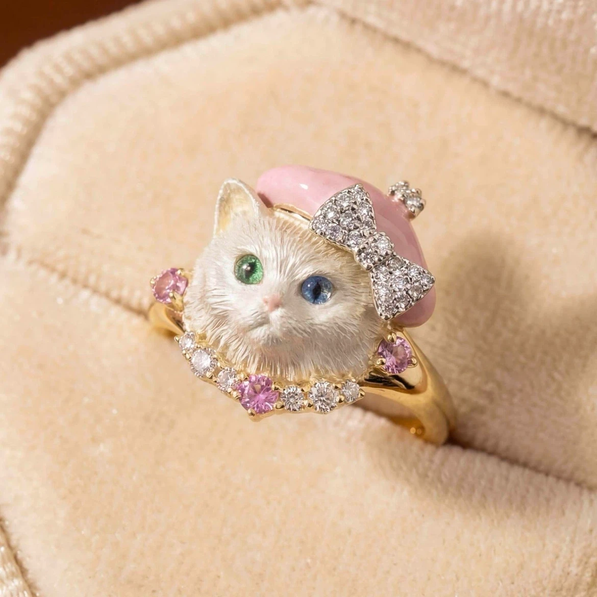 猫モチーフ リング 指輪 宝石付き
