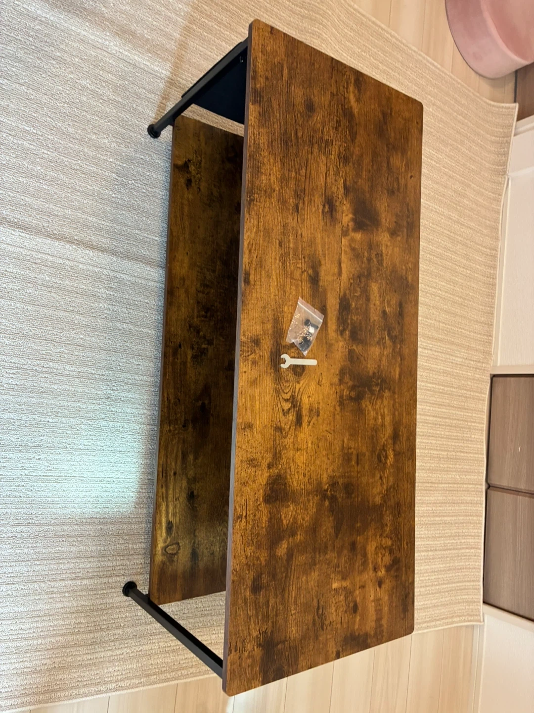サイドテーブル ヴィンテージ風 収納ポケット付き