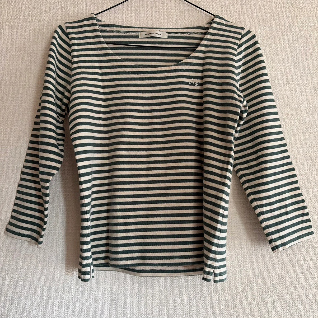 ノンブルアンペール ボーダーカットソー 緑×白 フリーサイズ