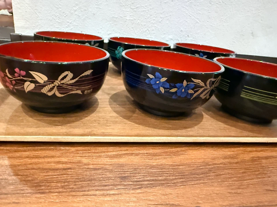 花柄 漆器 汁椀 6客セットの写真2枚目