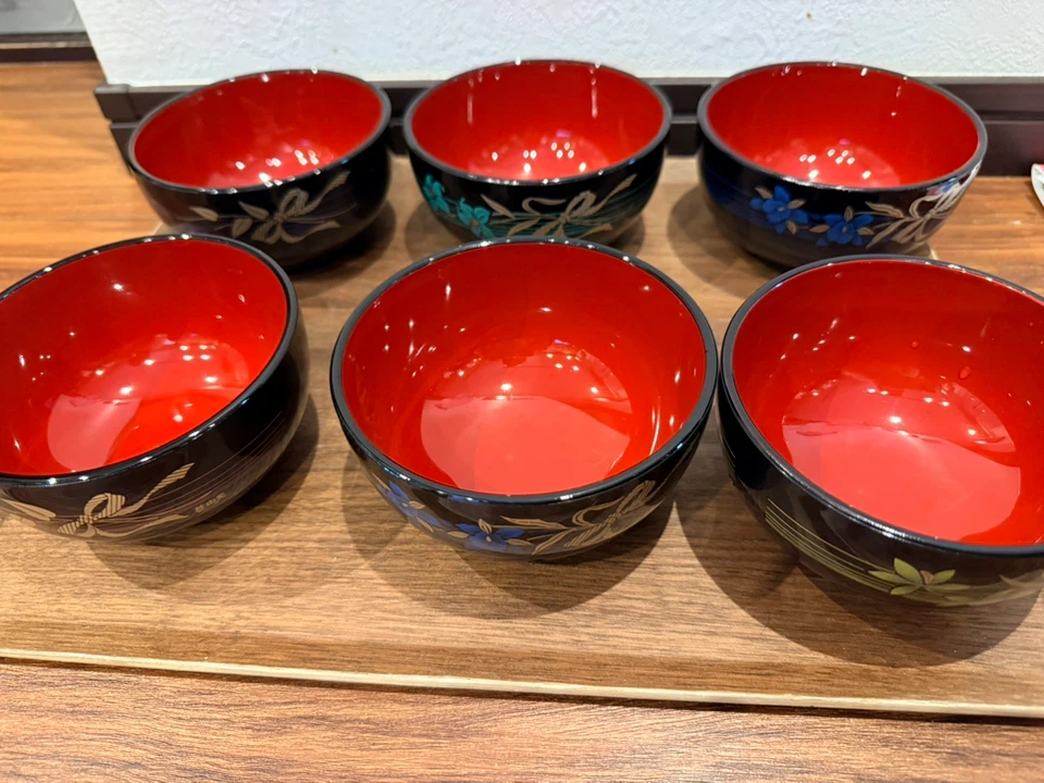 花柄 漆器 汁椀 6客セットの写真3枚目