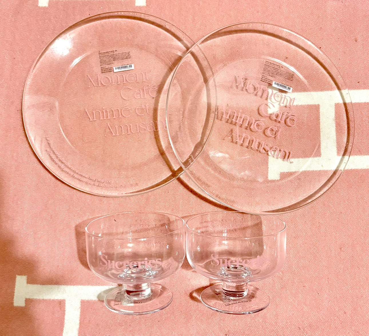 Francfranc タイポガラス・ドットガラス プレート・ボウル ピンク 食器セットおめ売りの写真2枚目