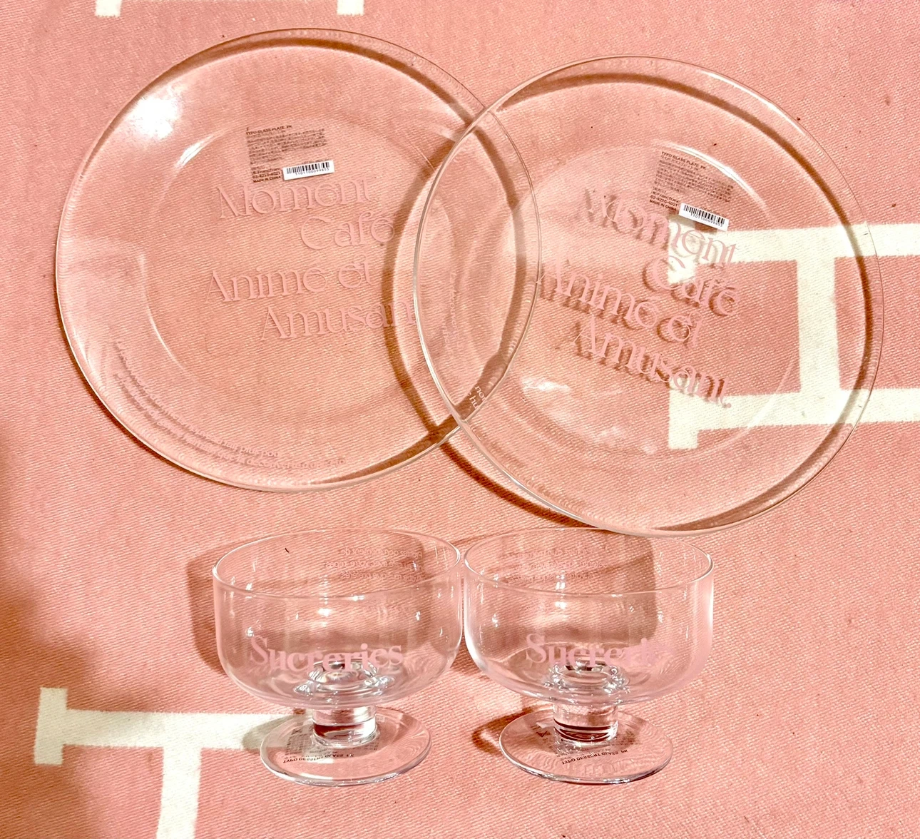 Francfranc タイポガラス・ドットガラス プレート・ボウル ピンク 食器セットおめ売りの写真2枚目
