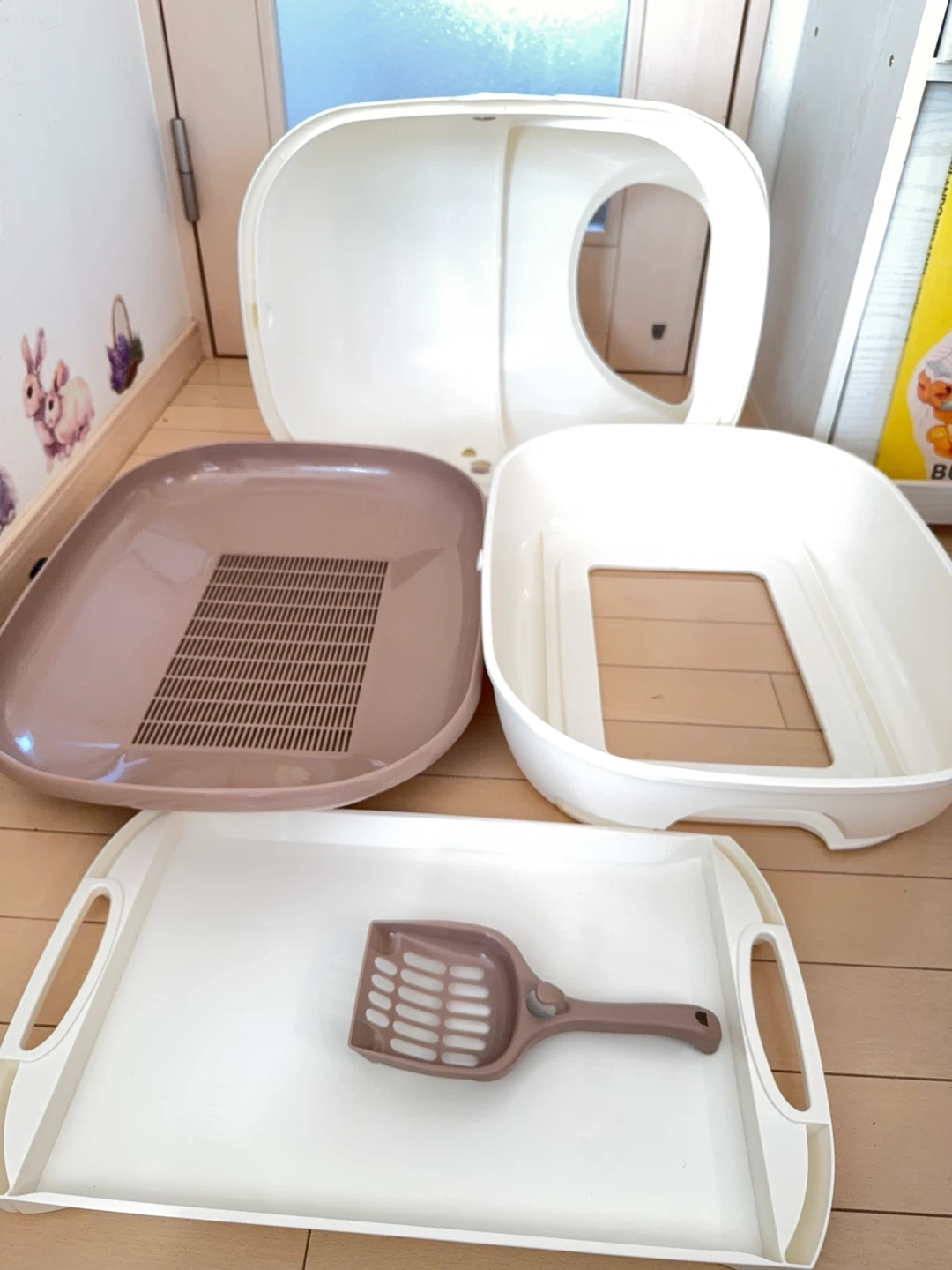 新品同様 自宅受け渡し希望 猫用システムトイレ ドーム型 ホワイト ブラウンの写真2枚目