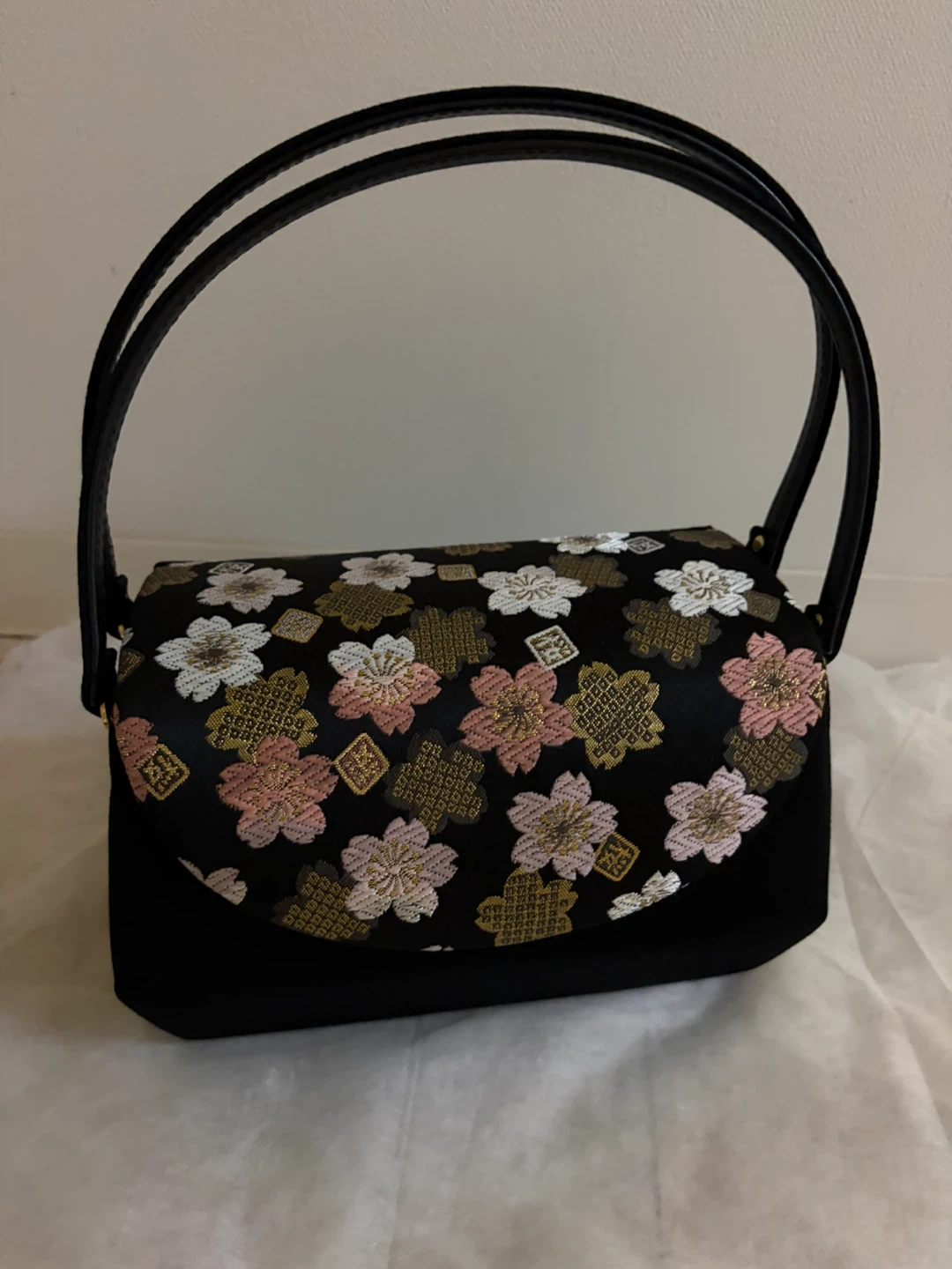 和装バッグ 桜柄 ブラック
