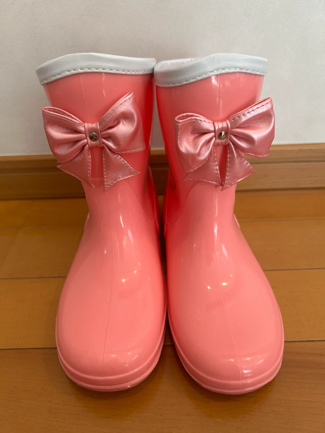 キッズ レインブーツ ピンク リボン付き