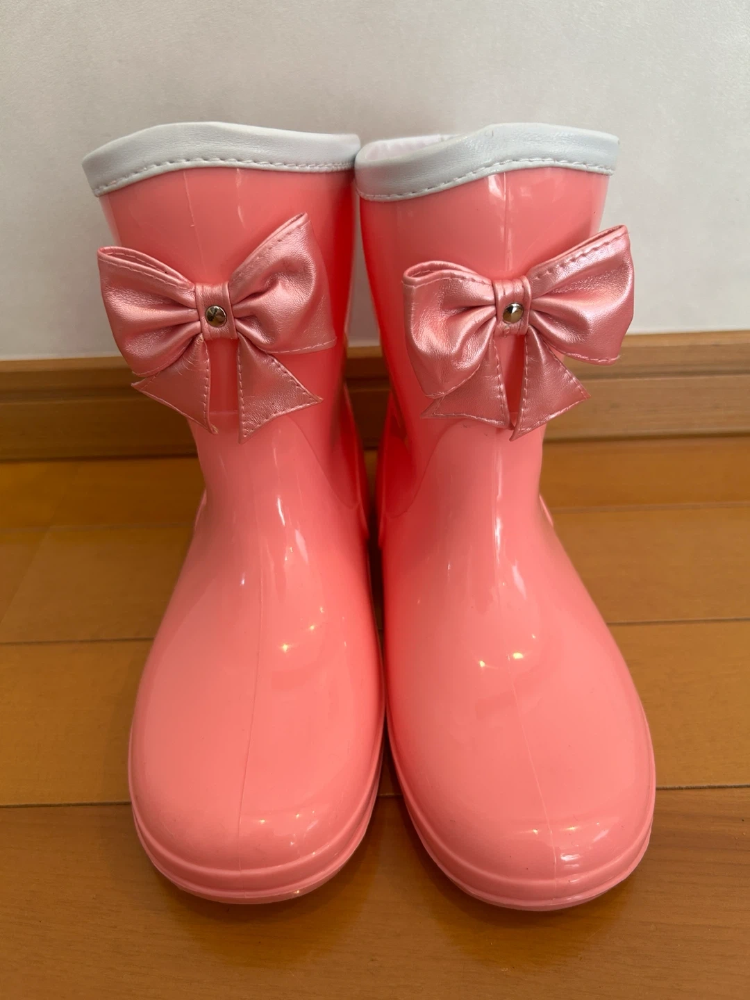 キッズ レインブーツ ピンク リボン付き
