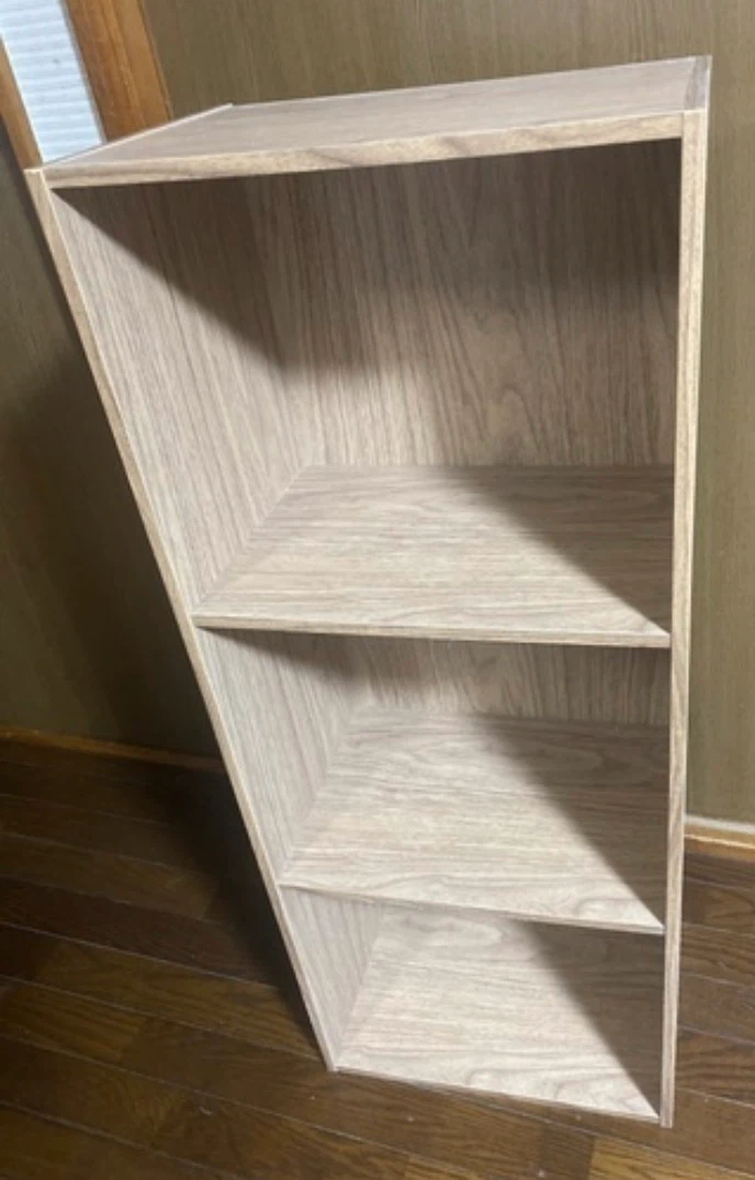 木目調 3段オープンシェルフ 収納棚