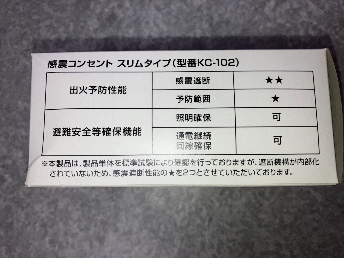 感震コンセント KC-102 新品の写真3枚目