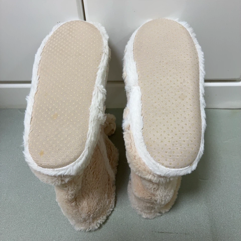 もこもこルームシューズ リボン ポンポン付き ベージュの写真2枚目