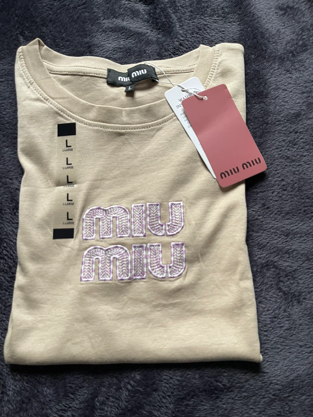 ミュウミュウ Tシャツ ベージュ Lサイズ