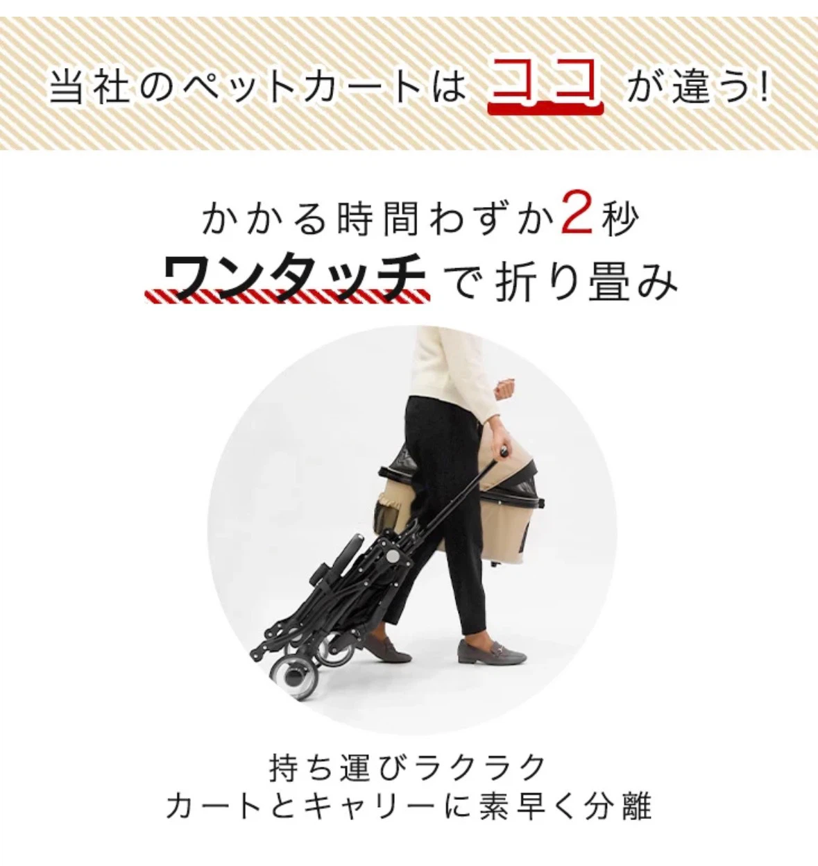 【中古】ペットカート 折りたたみ わんタッチ 3way 分離型の写真4枚目
