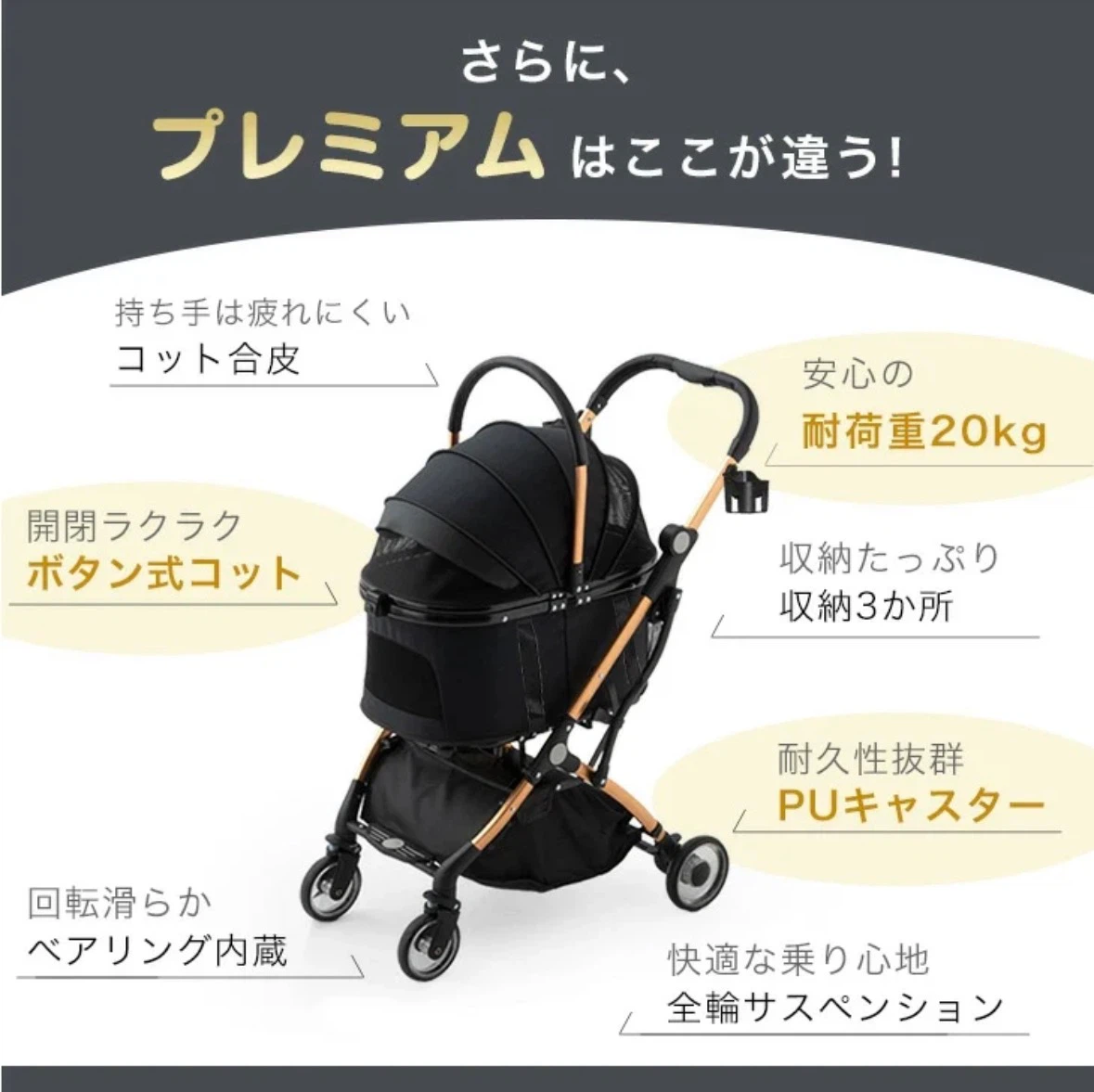 【中古】ペットカート 折りたたみ わんタッチ 3way 分離型の写真6枚目