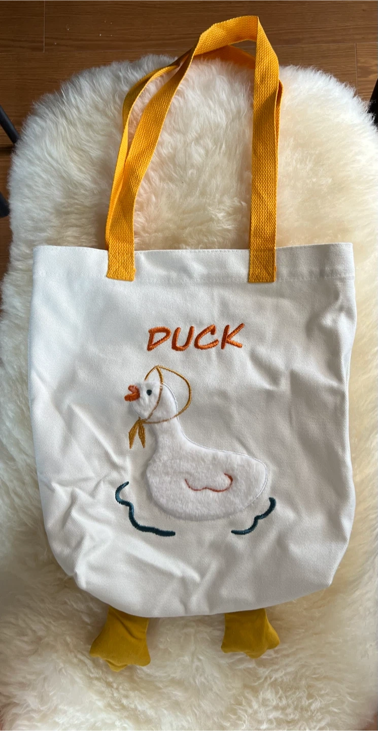 アヒル 刺繍 トートバッグ