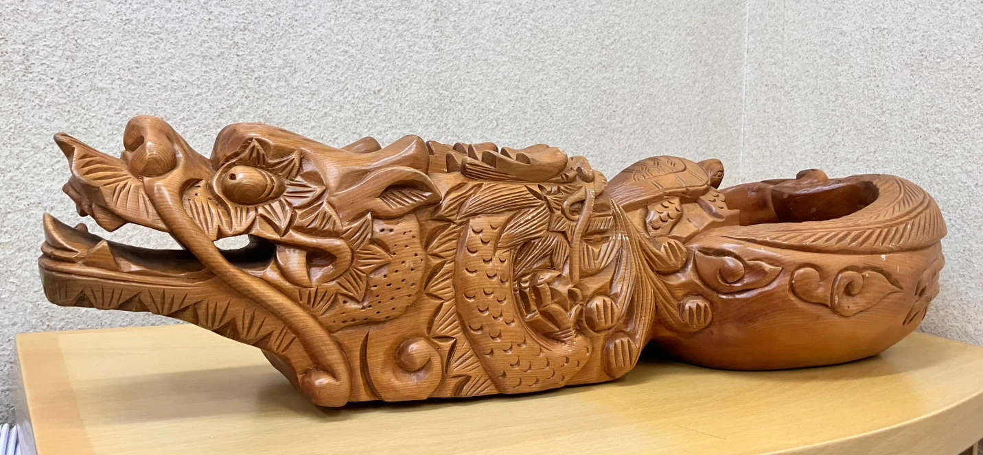 墨壺　木彫り竜・鶴・亀