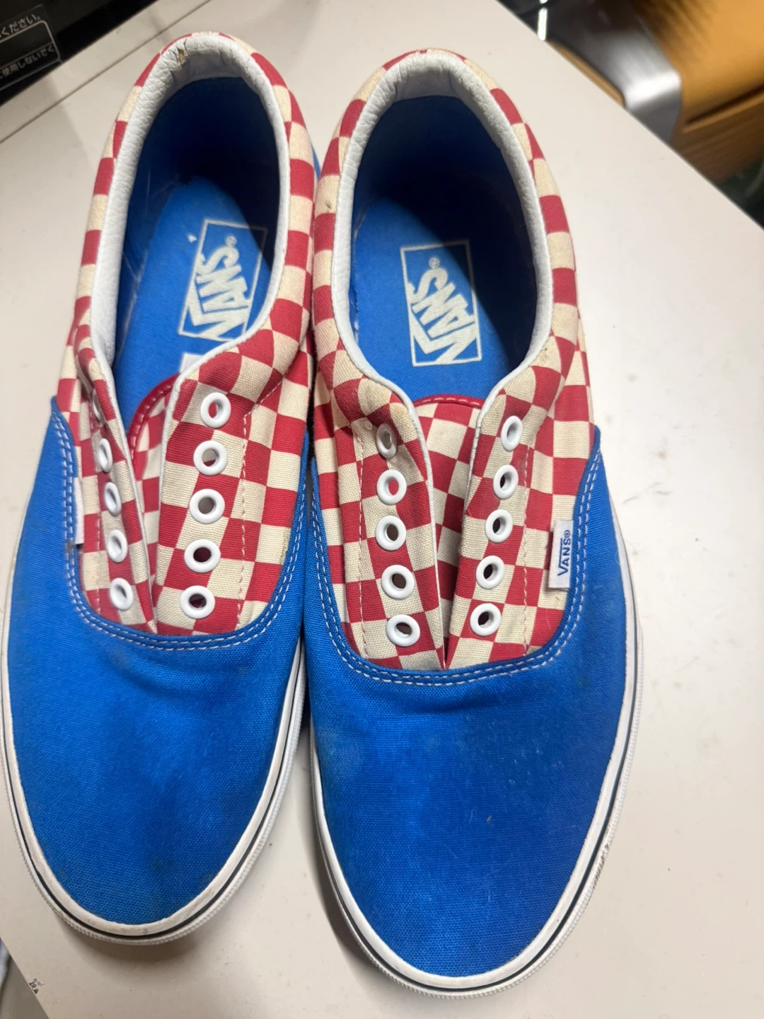 VANSスニーカー チェッカーフラッグ ブルー×レッド 27cm