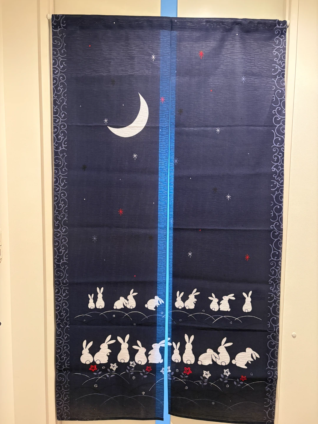 ウサギ柄 のれん ネイビー 85×150cm