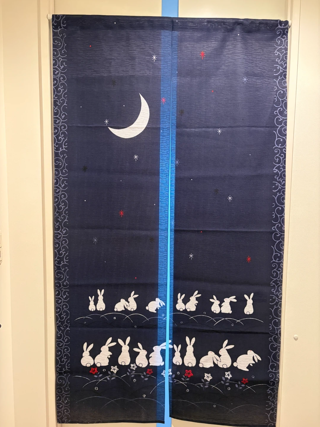 ウサギ柄 のれん ネイビー 85×150cm