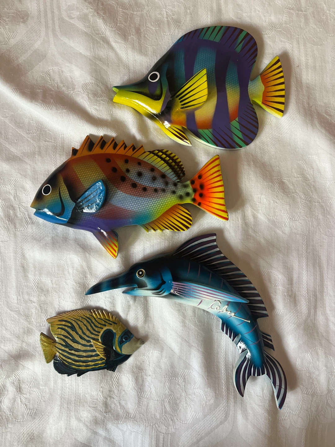 木製 魚の壁掛けインテリア 4個セット