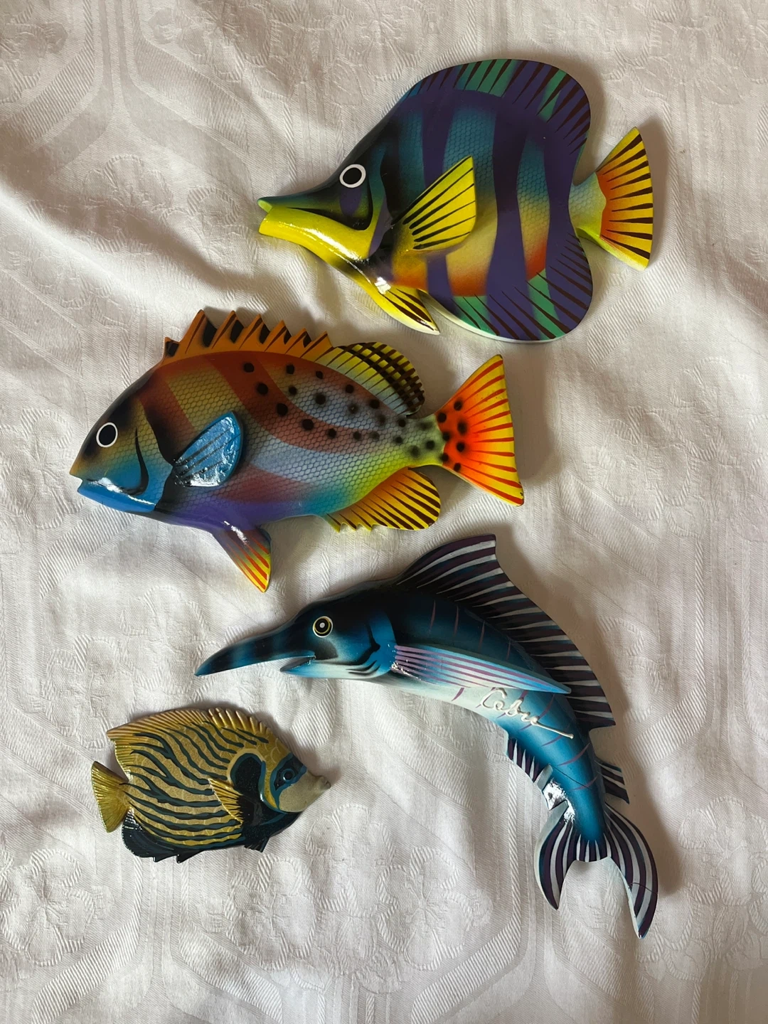 木製 魚の壁掛けインテリア 4個セット