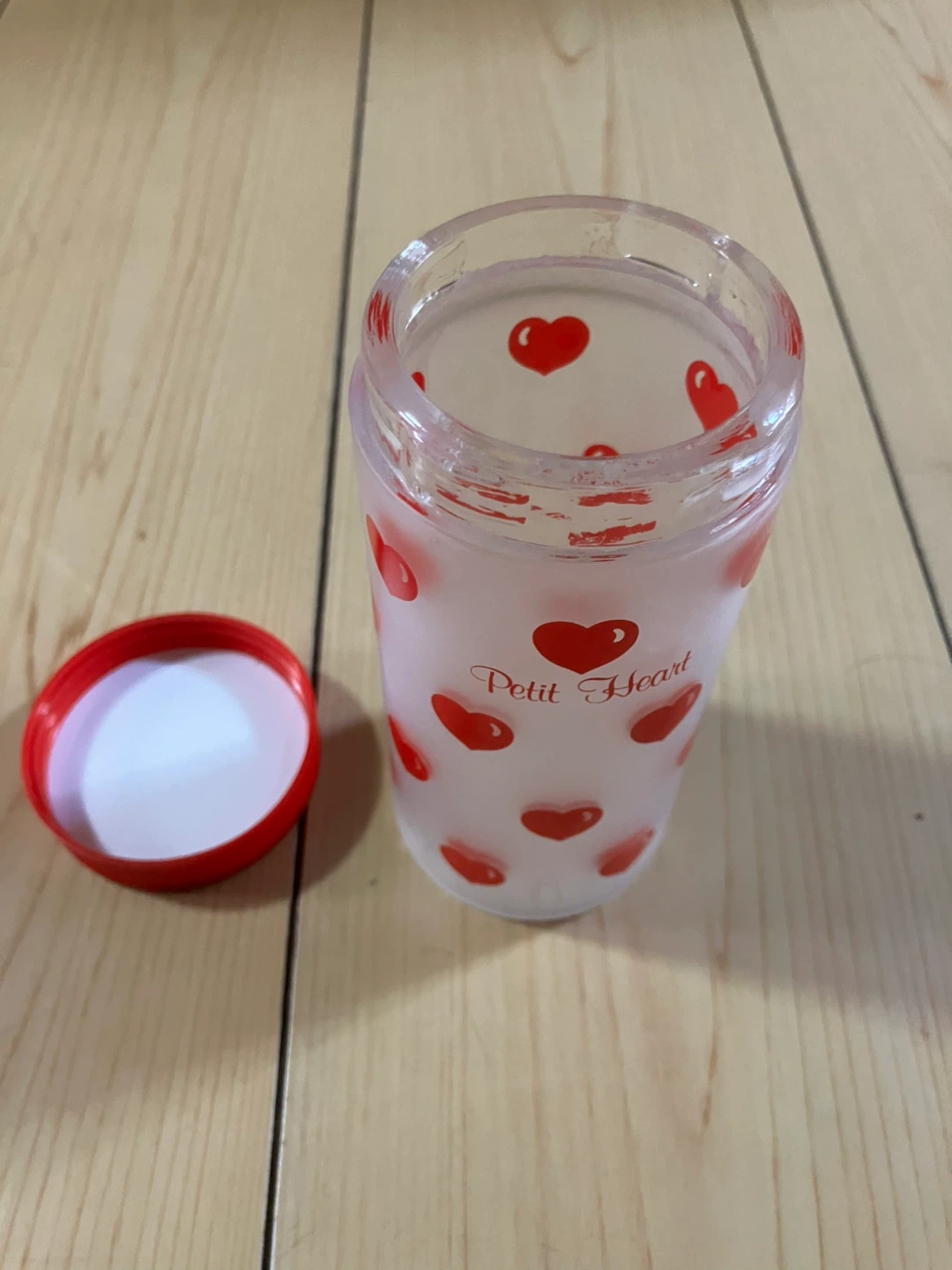 【昭和レトロ】Petit Heart 蓋付きボトル・PLUSSY・福娘 含むグラス4点まとめ売りレトロ グラス 4点セットの写真2枚目
