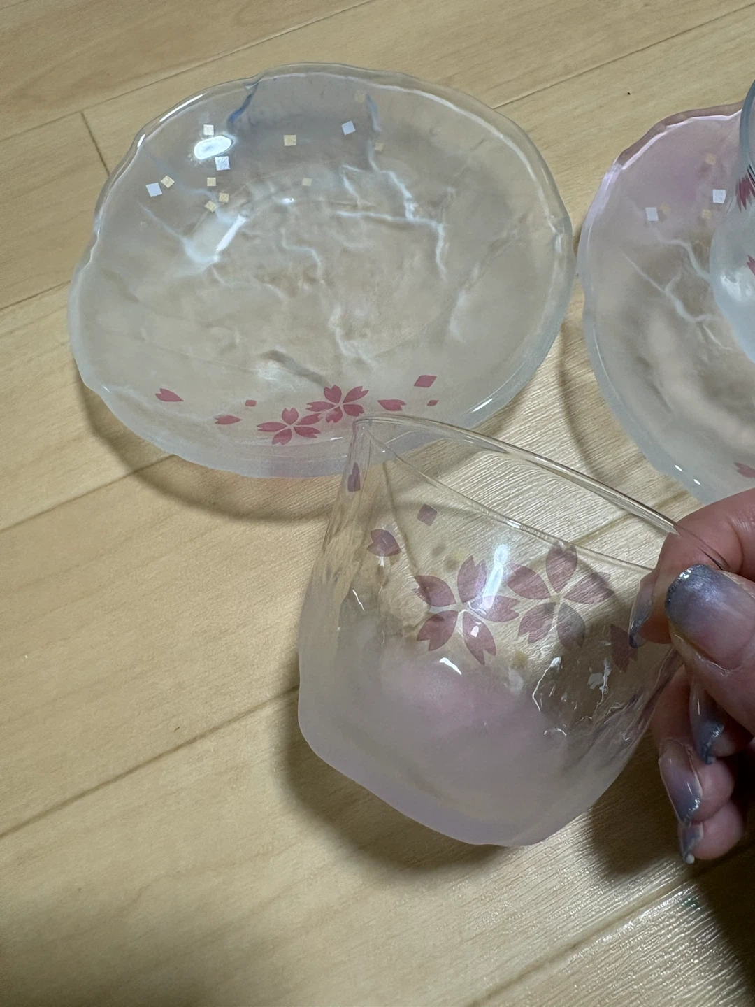 桜デザイン ガラスプレート 皿(桜模様 / ピンク)の写真2枚目