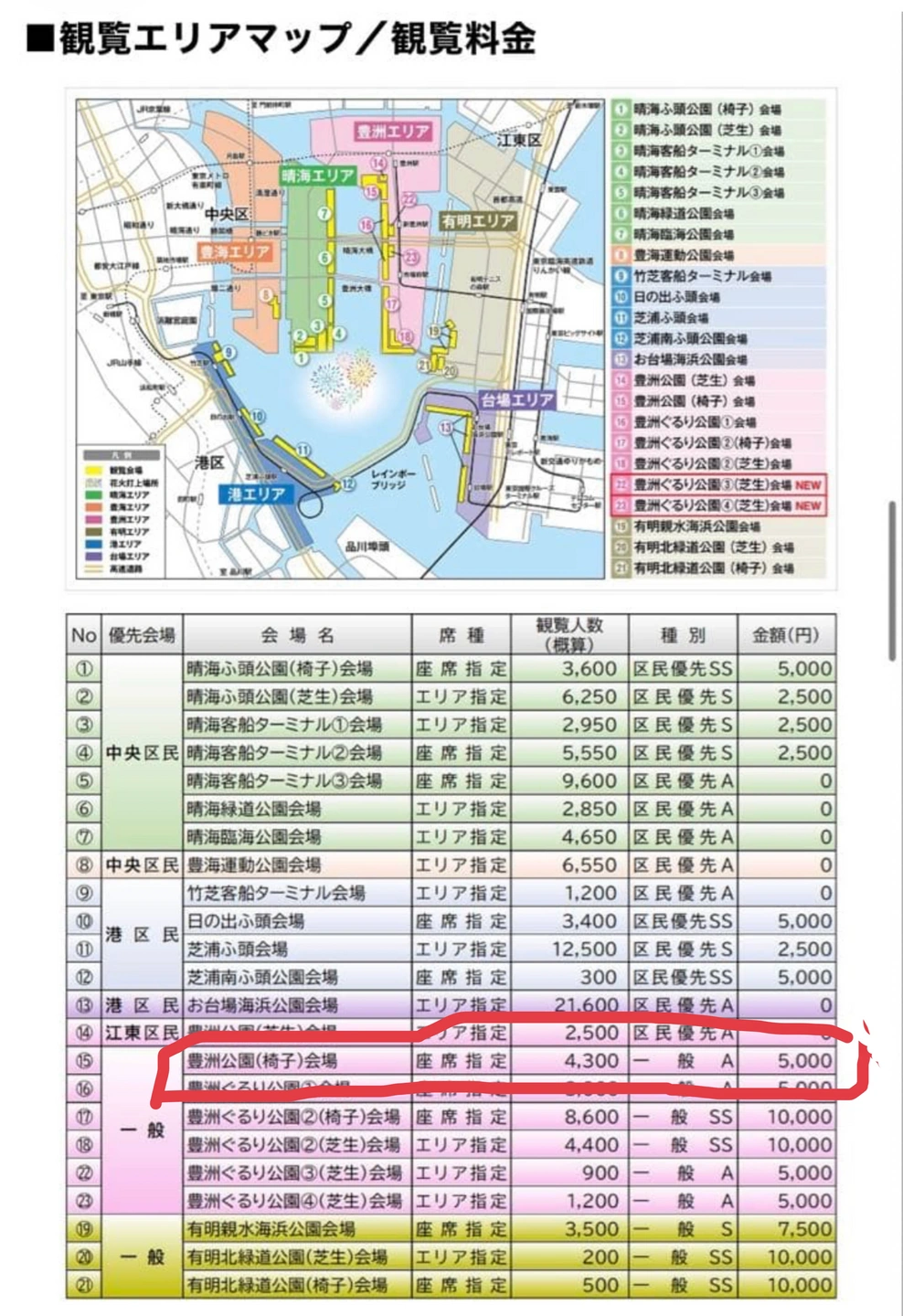 東京湾大華火祭 豊洲公園観覧席チケット2枚の写真2枚目