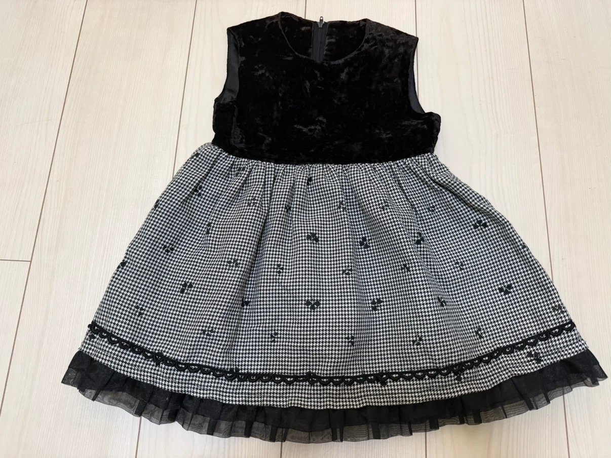 千鳥格子柄 ベロアワンピース 100cm