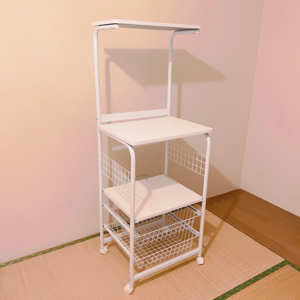 【美品】キッチンラック レンジ台 幅50㎝　スライドトレー付 ホワイト