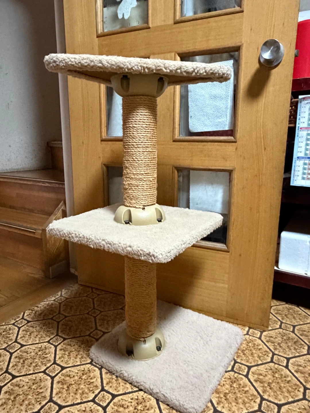 キャットタワー 2段 ベージュ