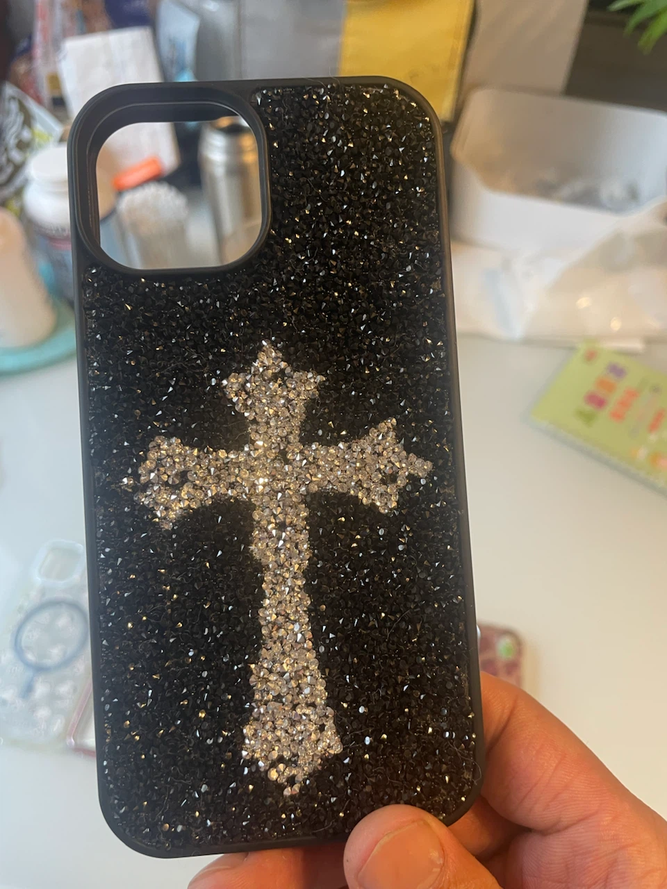 iPhone15クロス柄 デコレーションiPhoneケース