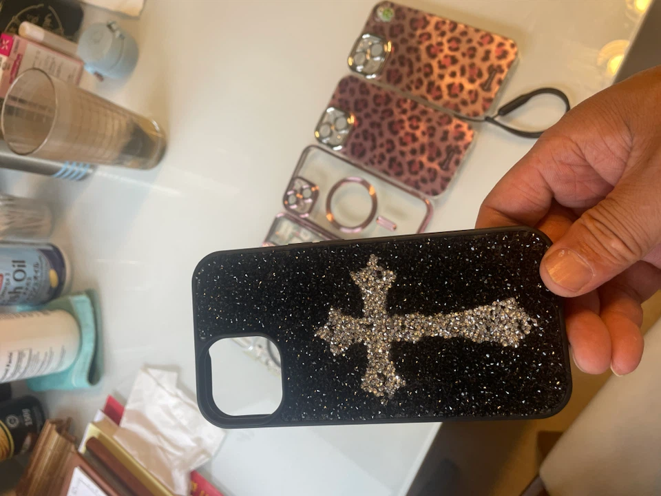 iPhone15クロス柄 デコレーションiPhoneケースの写真2枚目