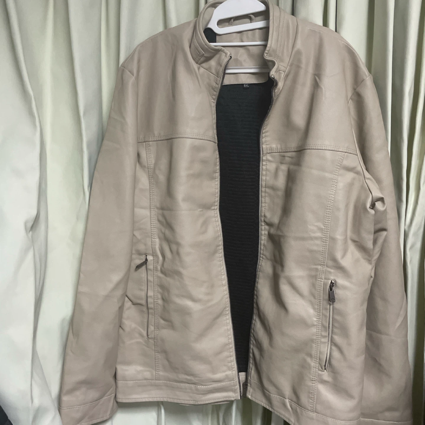 新品フェイクレザージャケット ベージュ 4XL