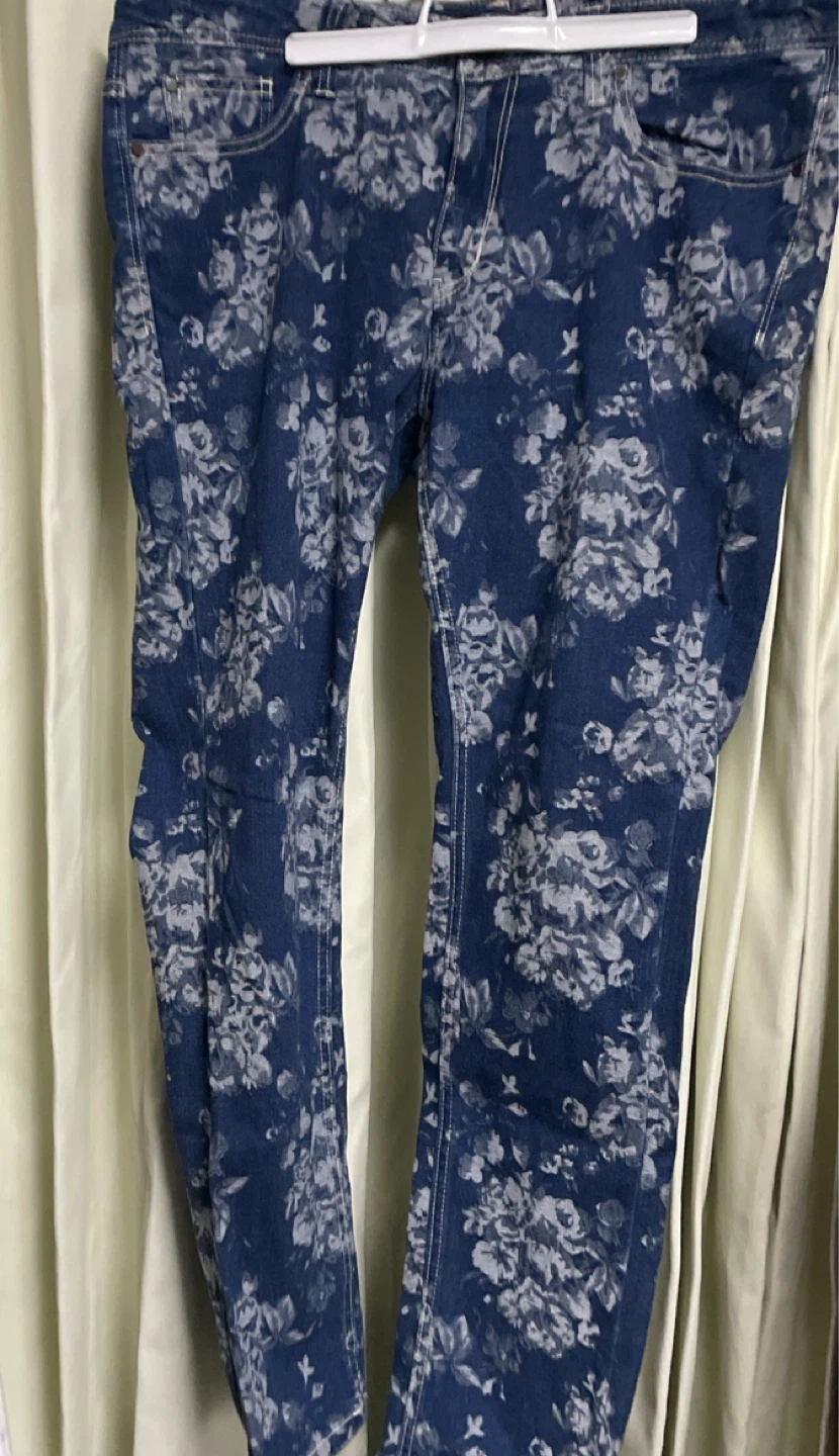 メルカセット 花柄 デニムパンツ ネイビー