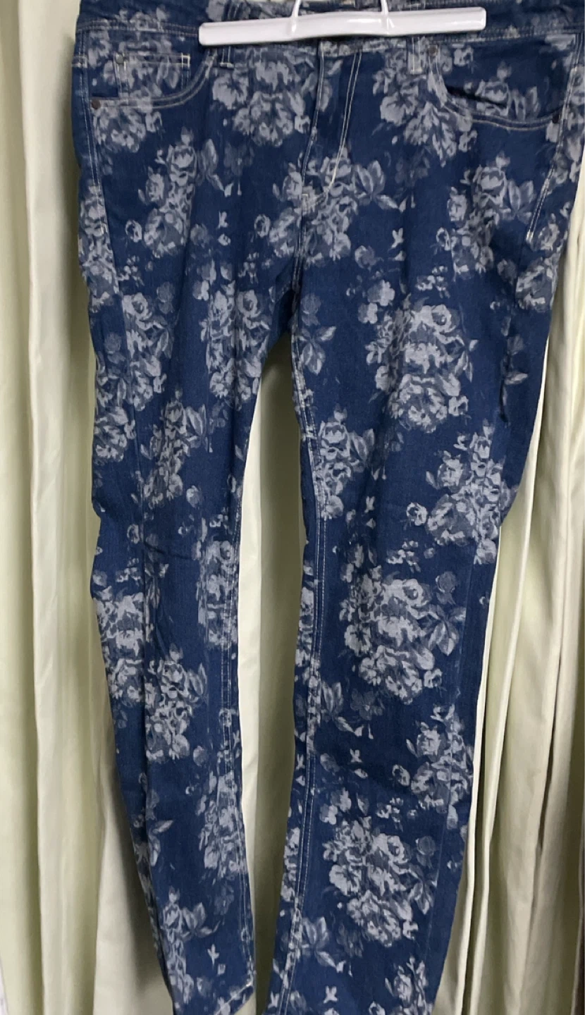 メルカセット 花柄 デニムパンツ ネイビー