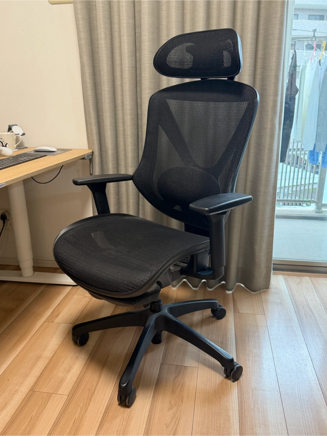 オフィスチェア メッシュ ヘッドレスト付 ブラック