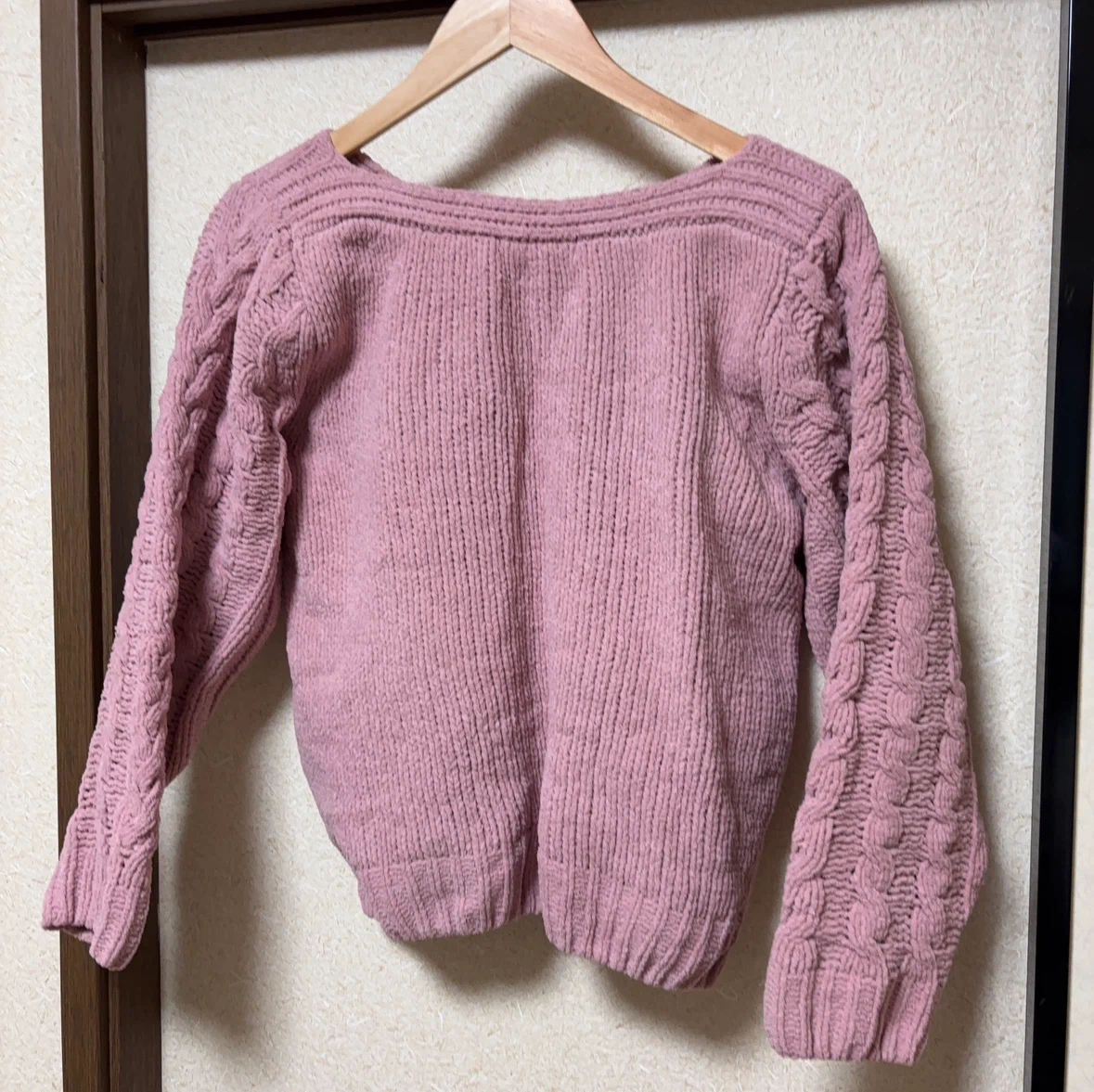 ケーブルニット ピンク Lサイズの写真2枚目