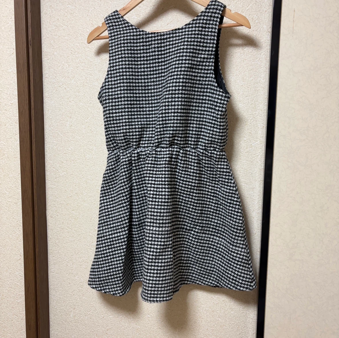 レトロガール 千鳥格子柄 ノースリーブワンピース M