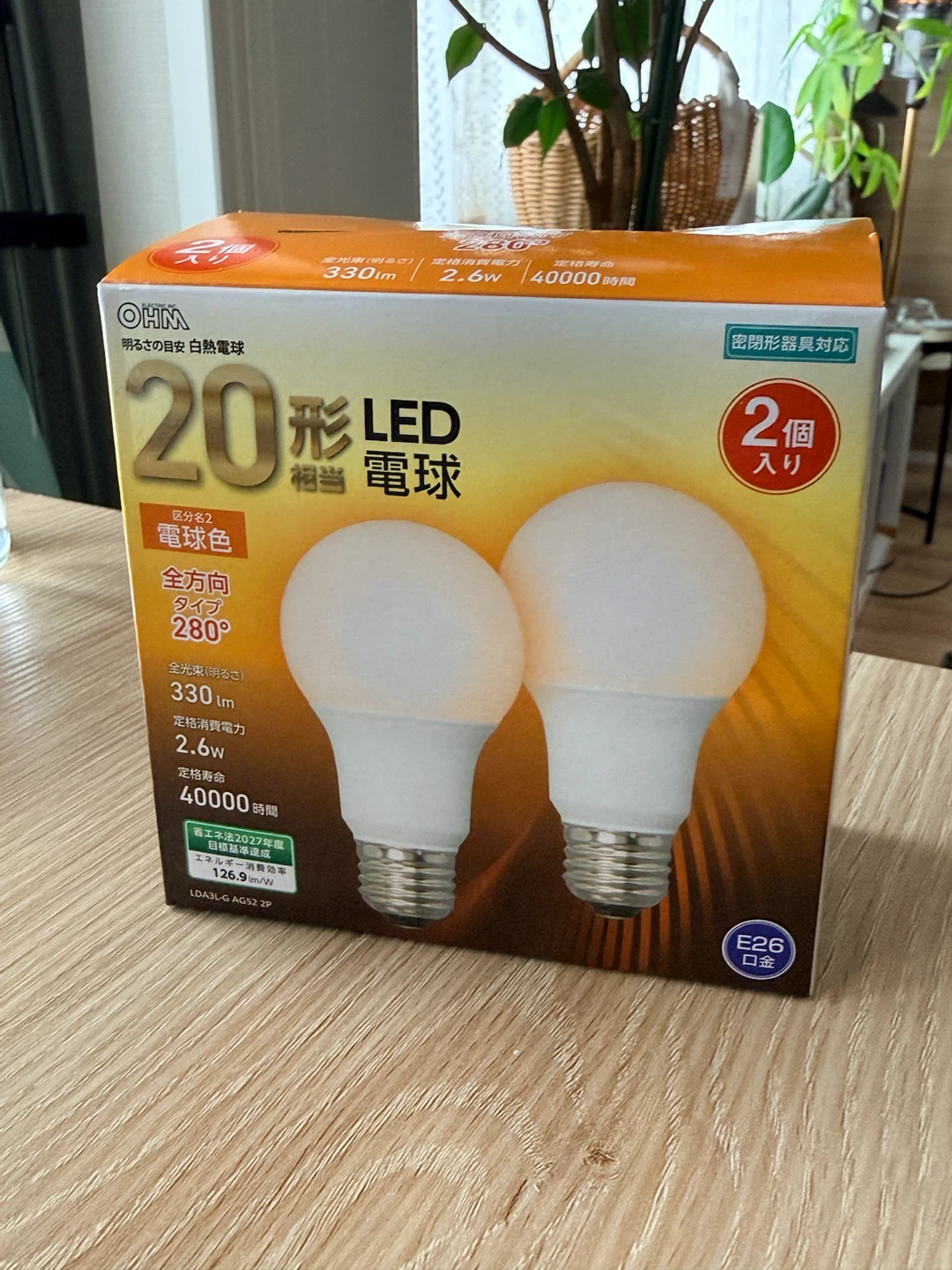 オーム電機 LED電球 20形相当 2個入
