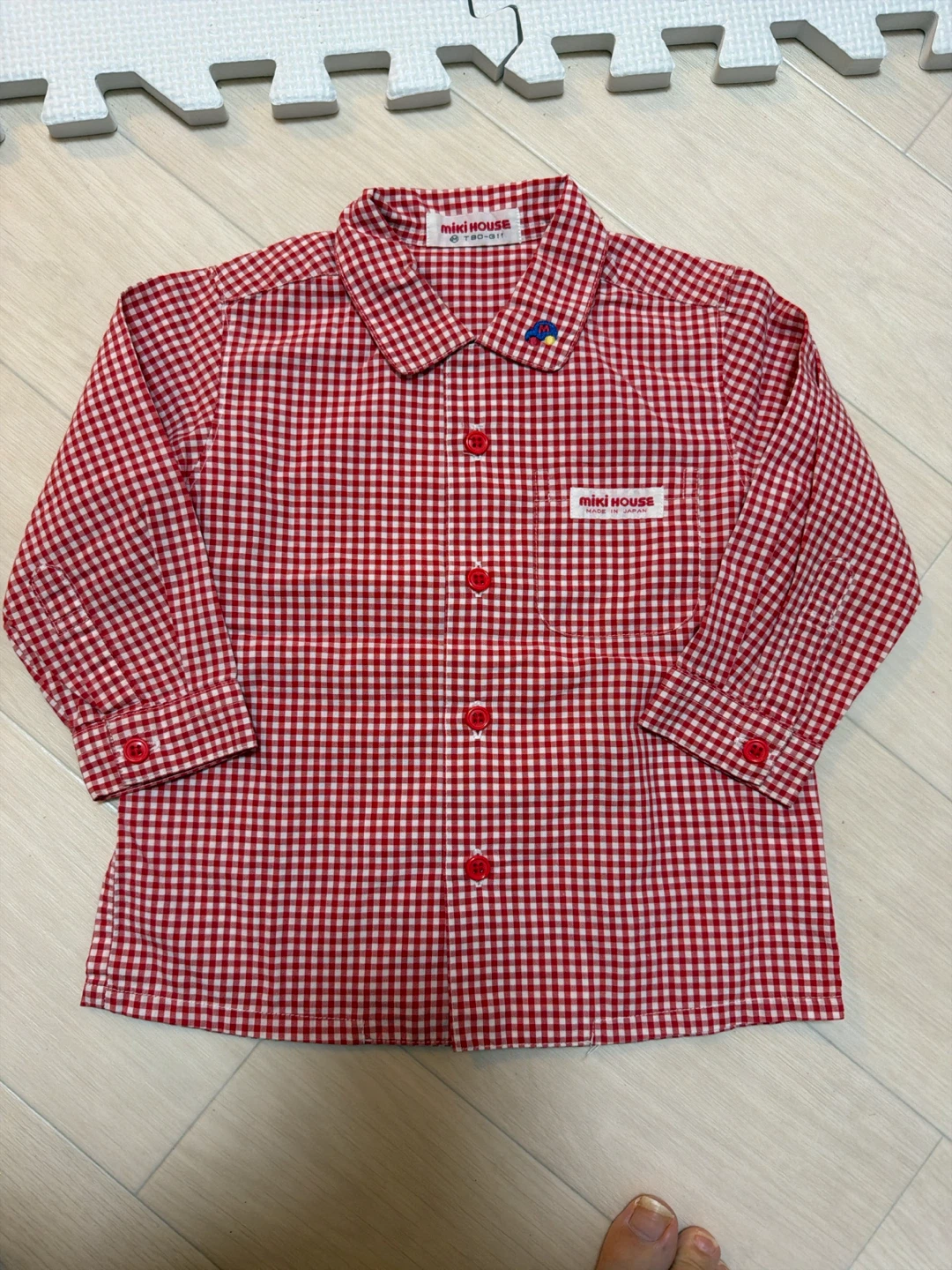 美品☆ミキハウス ギンガムチェック柄 シャツ 赤